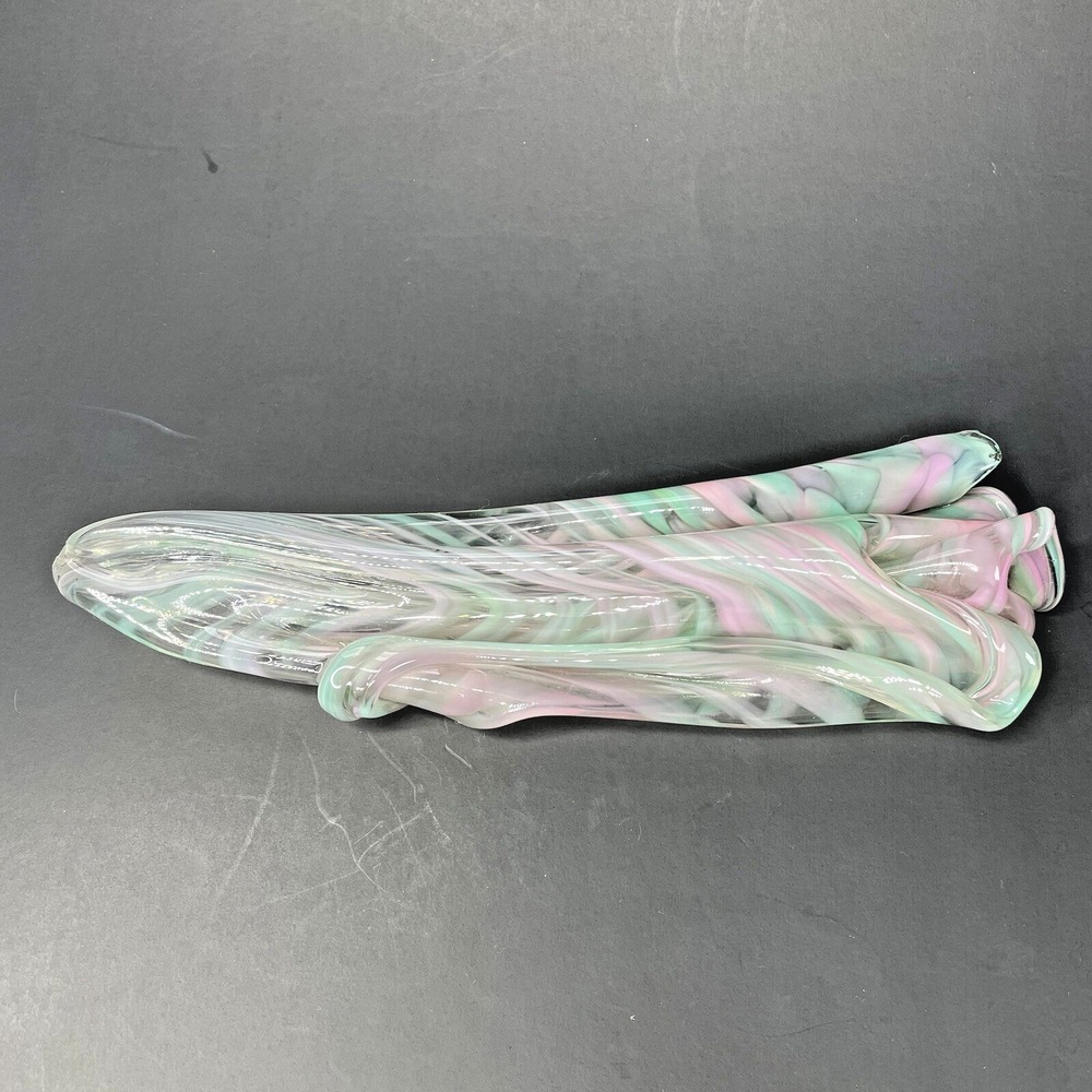 Vintage Swirl Art Glass Cornet Folded Flower Shell Hand Blown Display Piece Pink